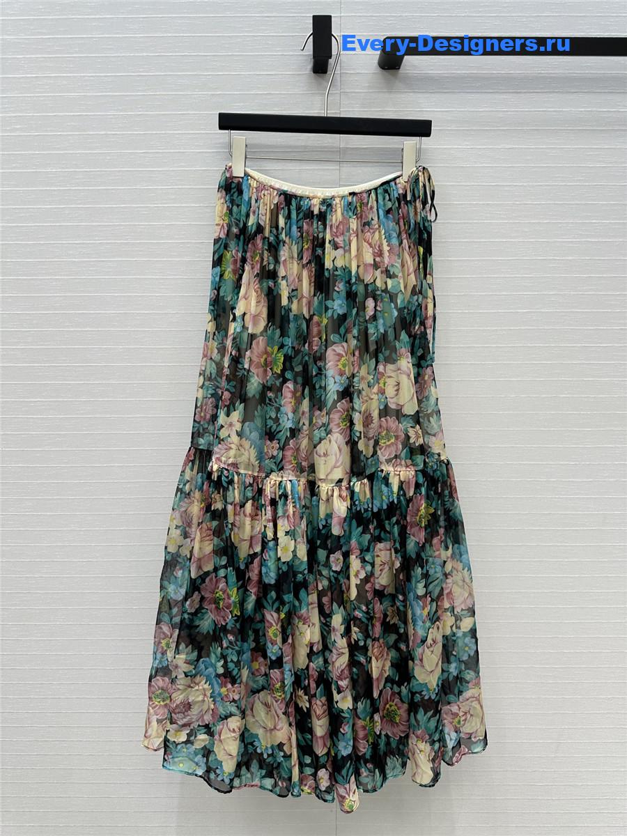 Chloé Green Silk Chiffon Maxi Skirt