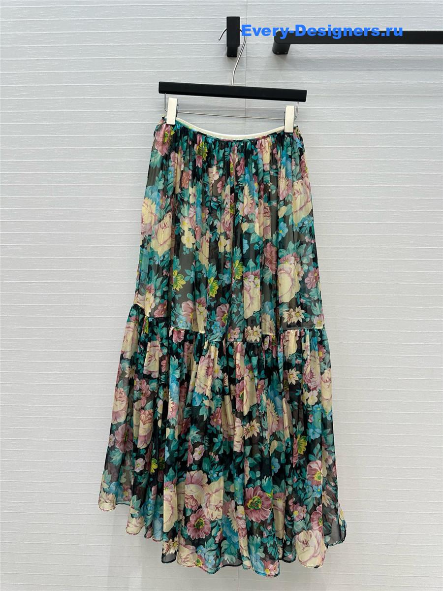 Chloé Green Silk Chiffon Maxi Skirt