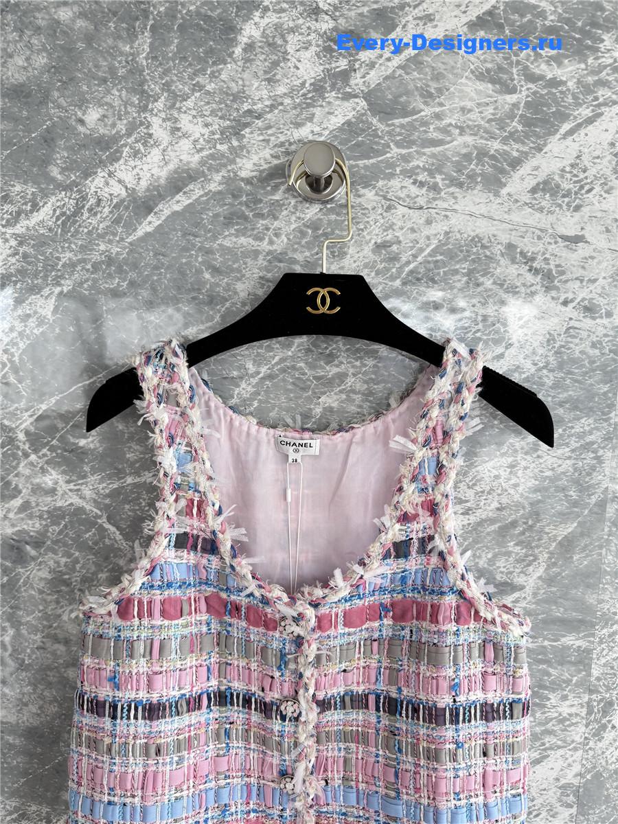 Ch**el pink cotton & silk tweed vest