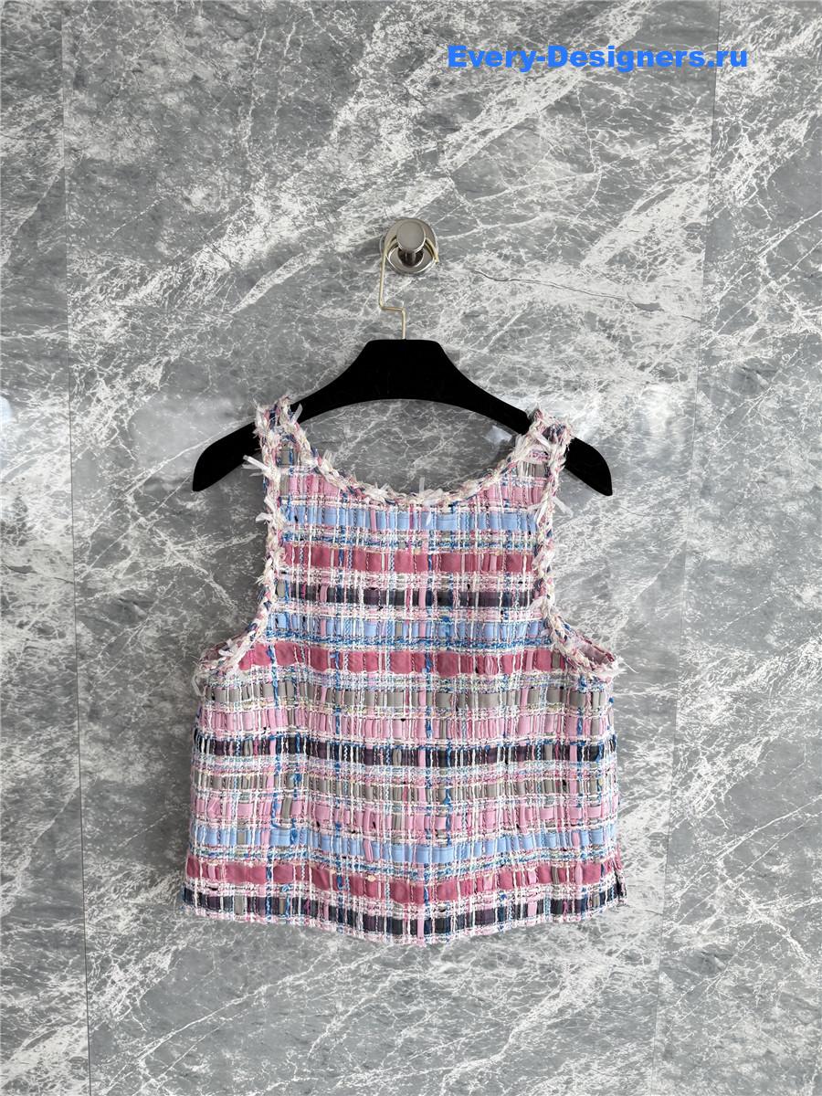 Ch**el pink cotton & silk tweed vest