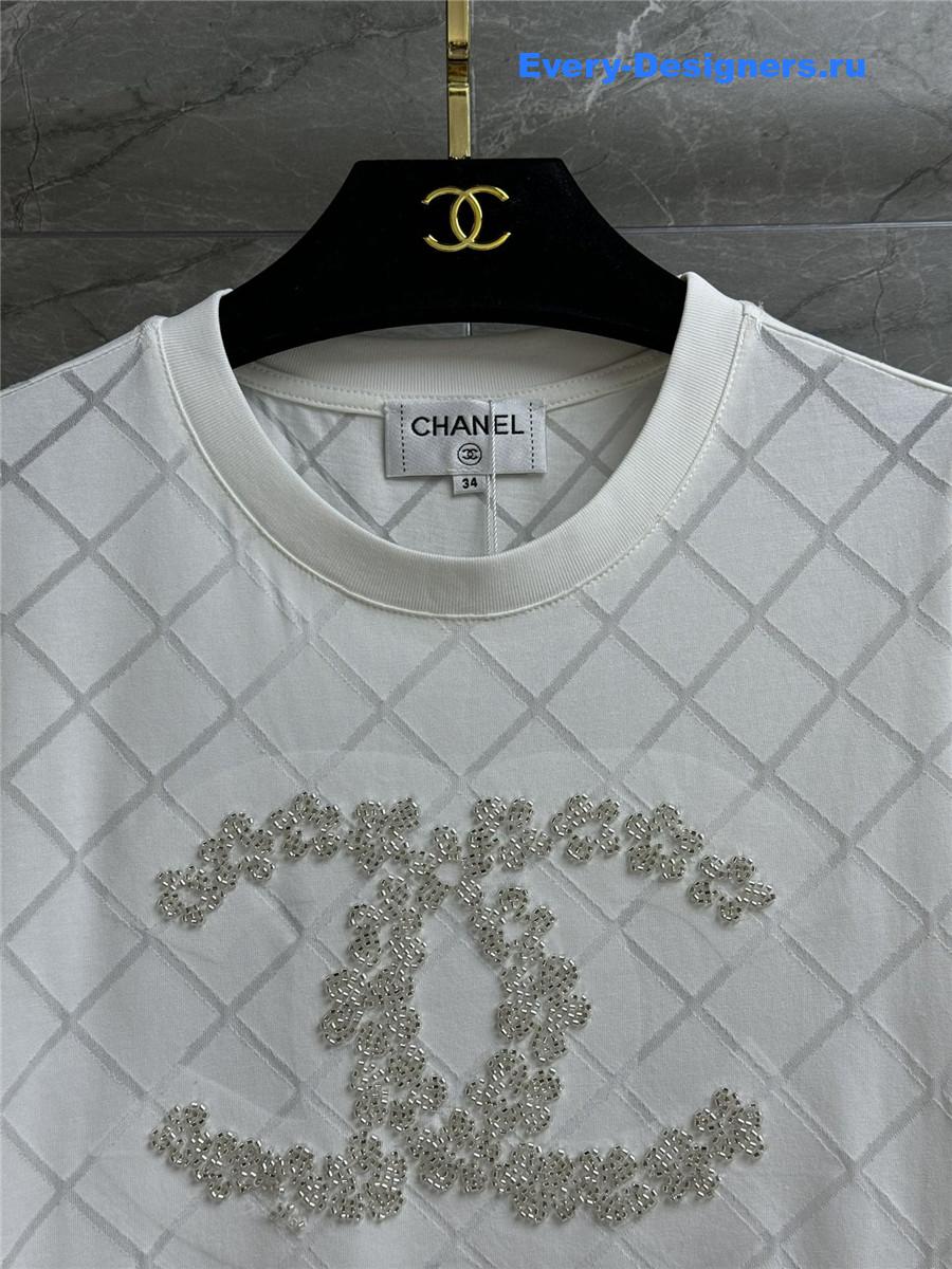 Ch**el white cc beaded t-shirt