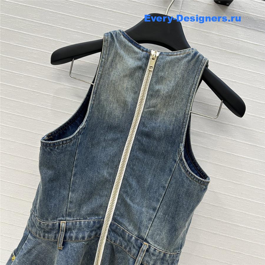 BALMAIN Embroidered Denim Mini Dress