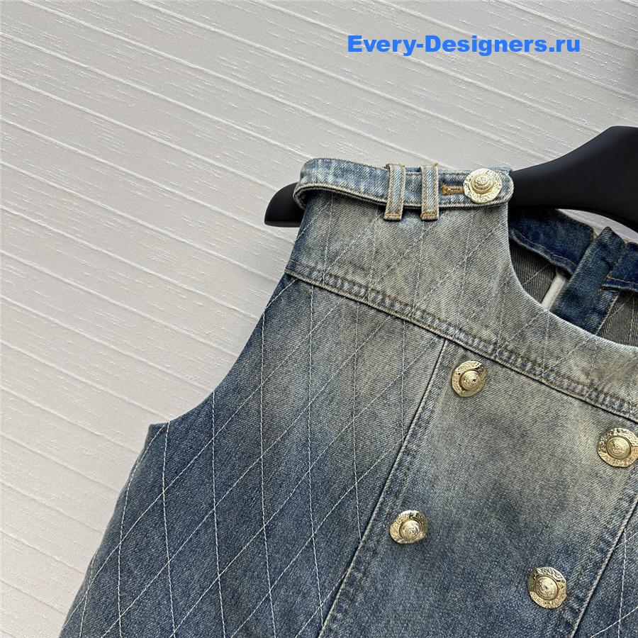 Balmain Buttoned Denim Crop Top