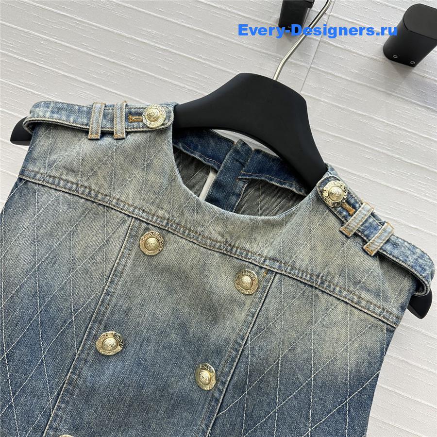 Balmain Buttoned Denim Crop Top