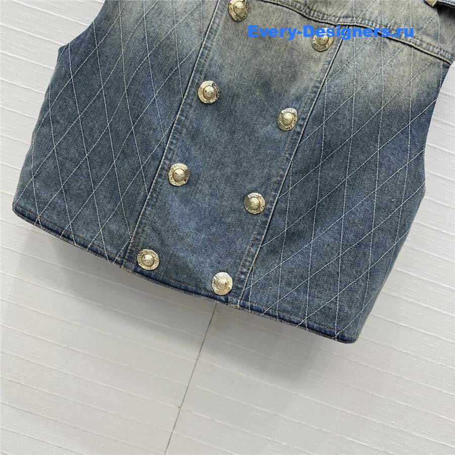 Balmain Buttoned Denim Crop Top