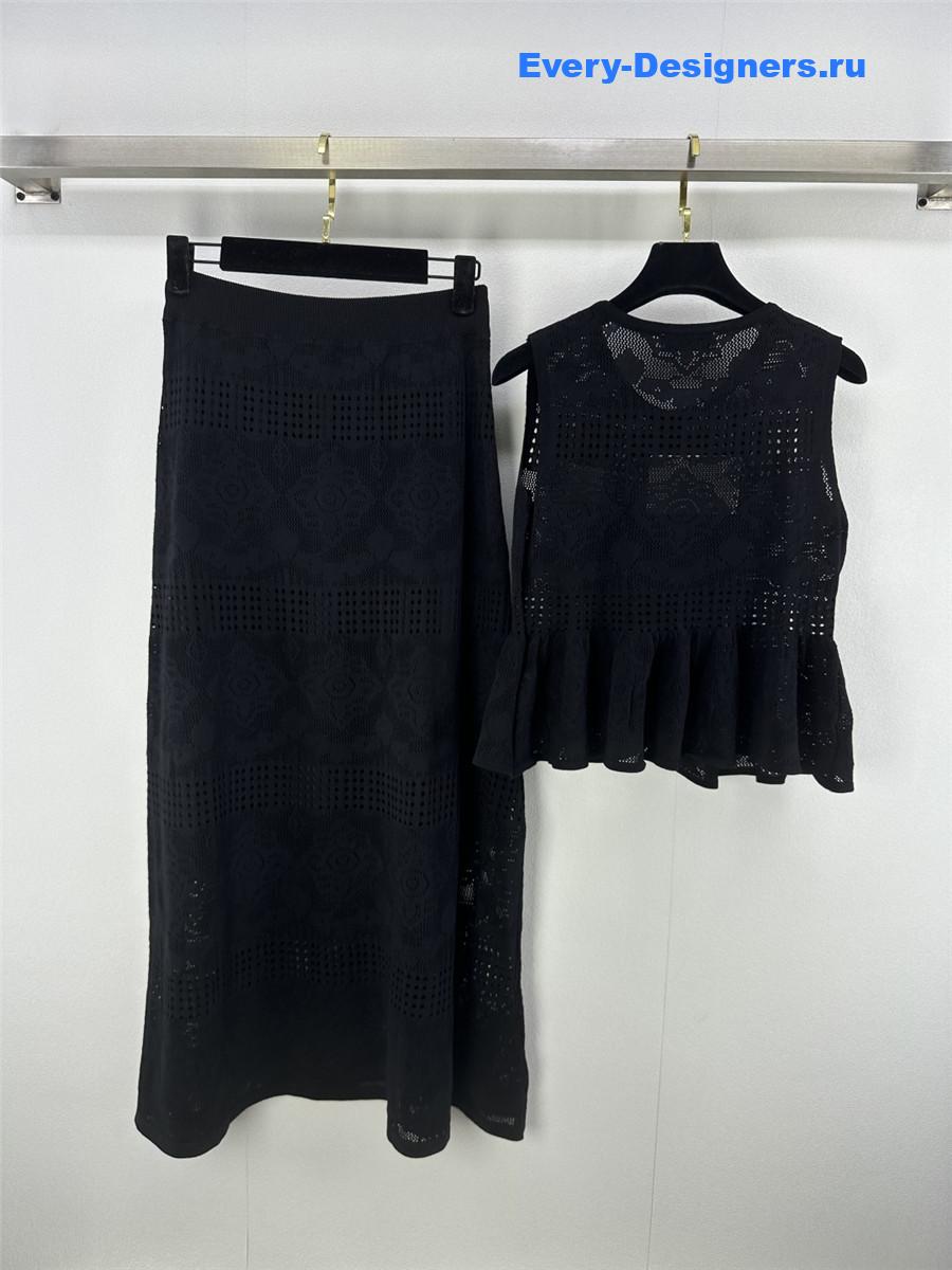 L0ew* black lace vest skirt suit