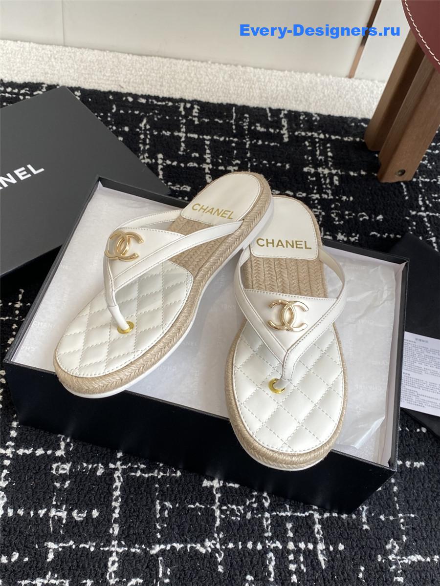 Ch**el white suede thongs