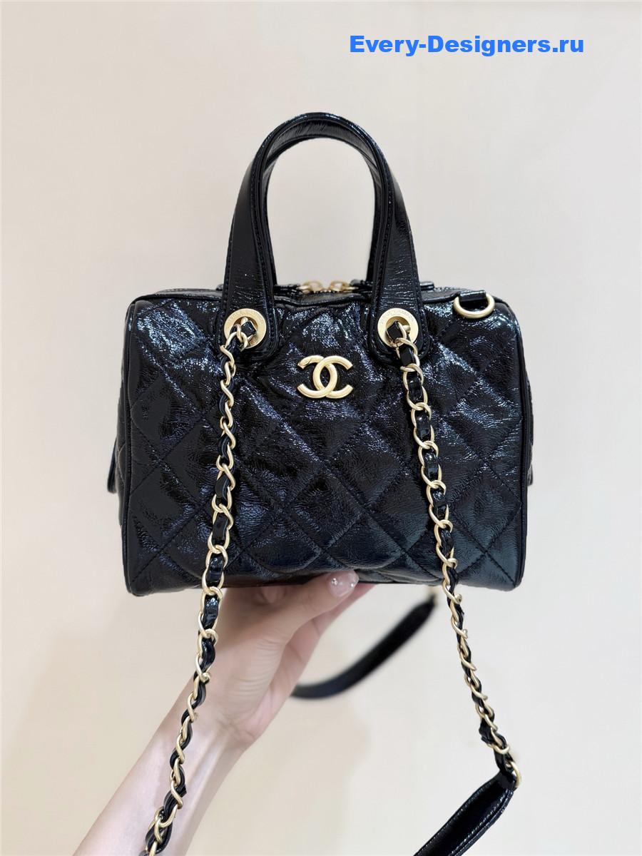 Ch**el black patent suitcase