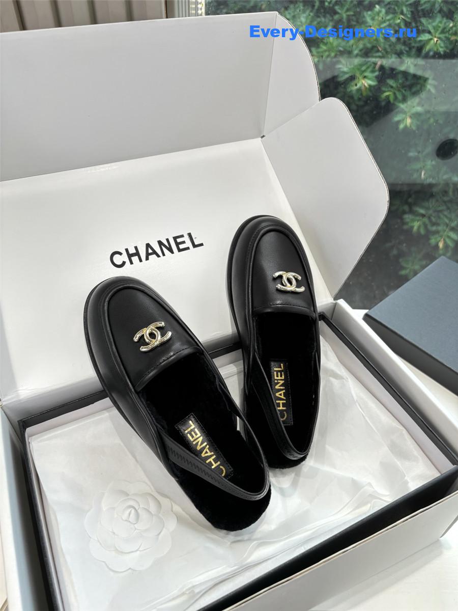 Ch**el black wool leather mary jane sandals