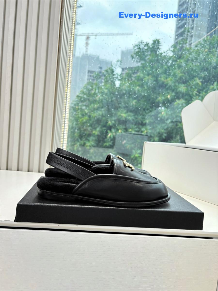 Ch**el black wool leather mary jane sandals