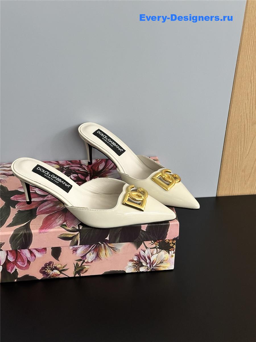 Dolce & Gabbana White Patent Mules