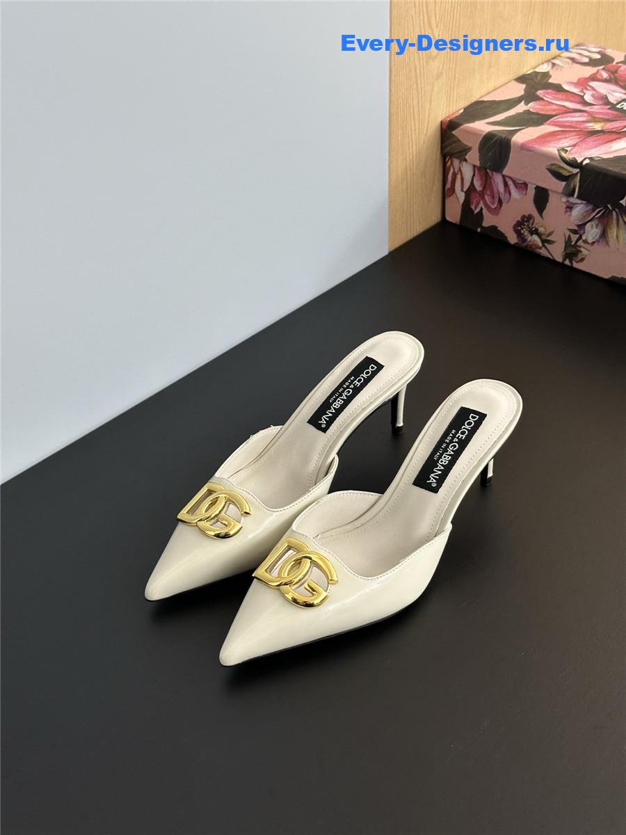 Dolce & Gabbana White Patent Mules