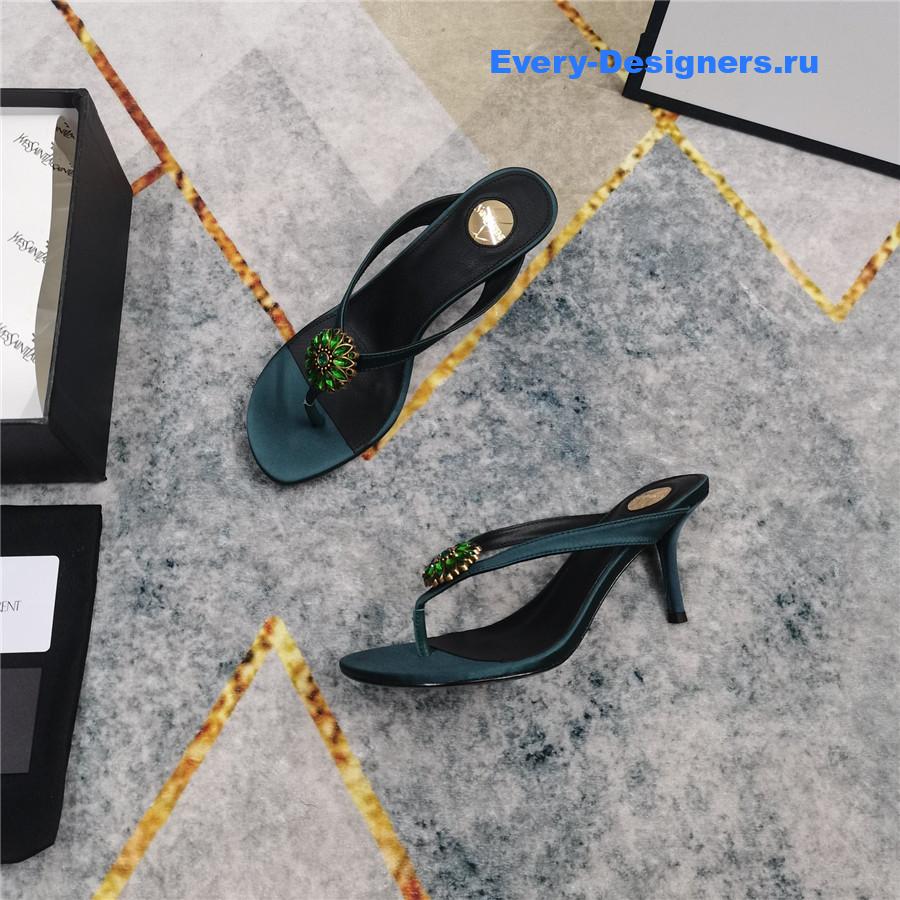 Sa1nt Lau*nt green rhinestone slippers