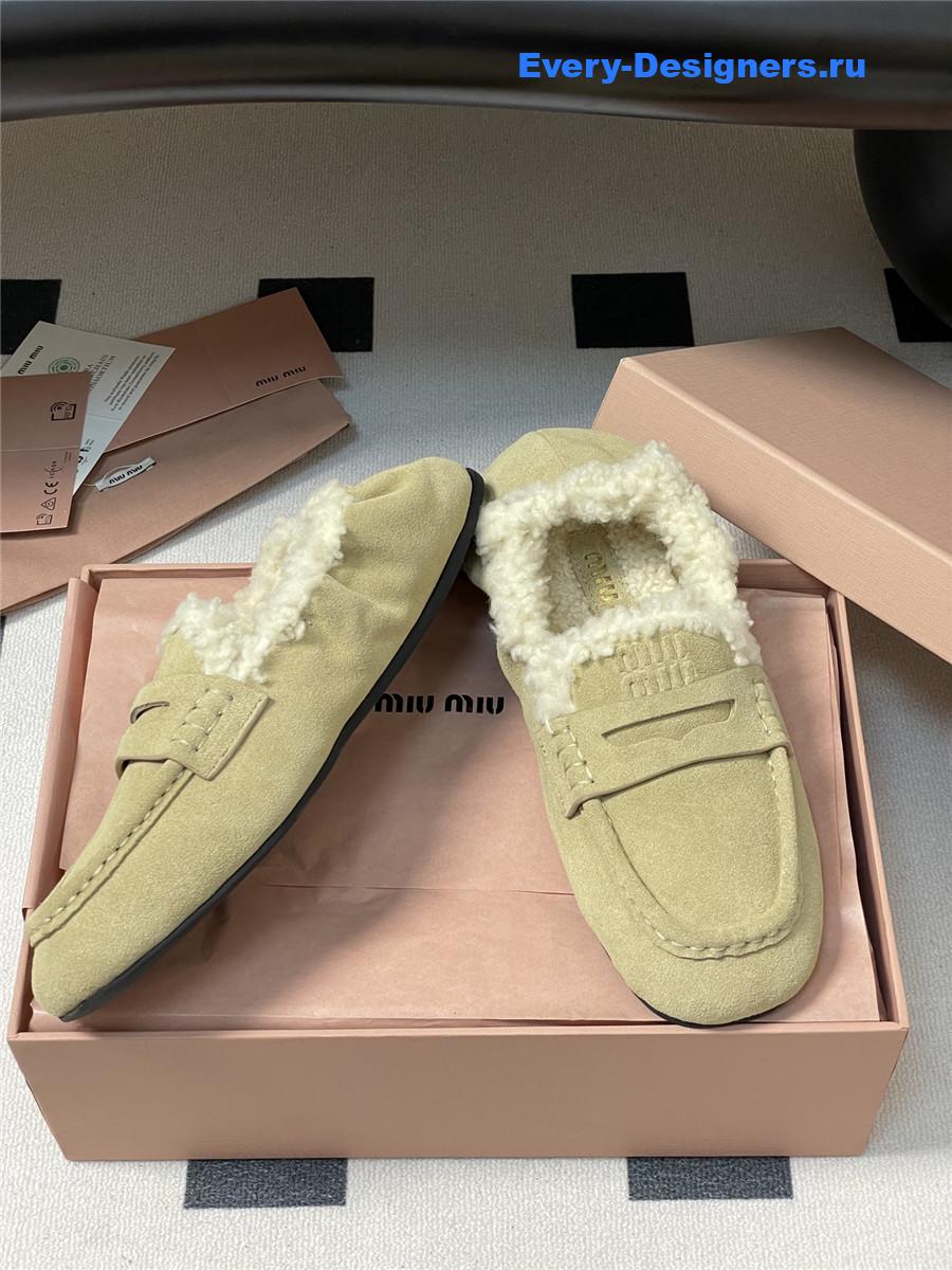 Miu Miu Beige Shearling Loafers