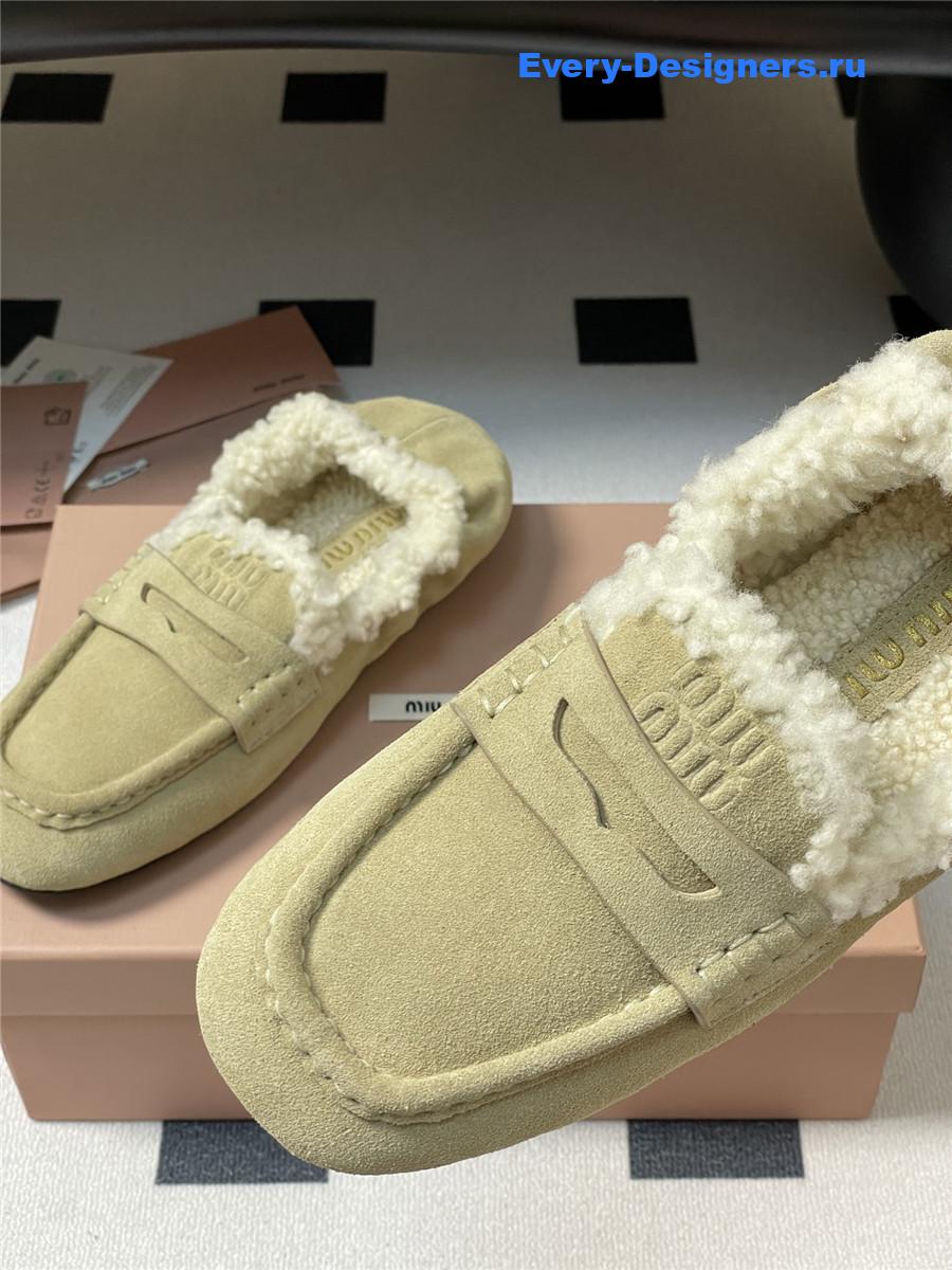 Miu Miu Beige Shearling Loafers