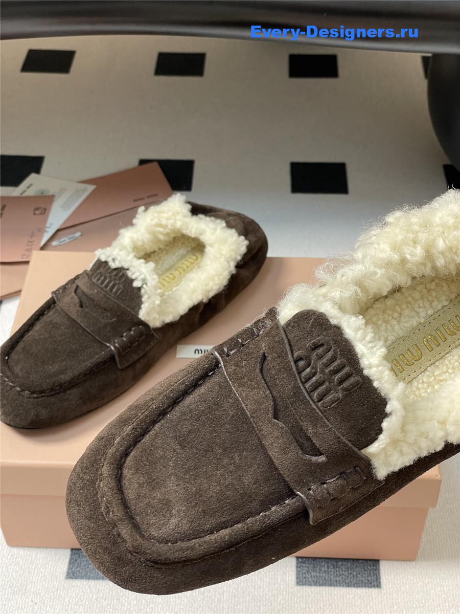 Miu Miu Brown Shearling Loafers