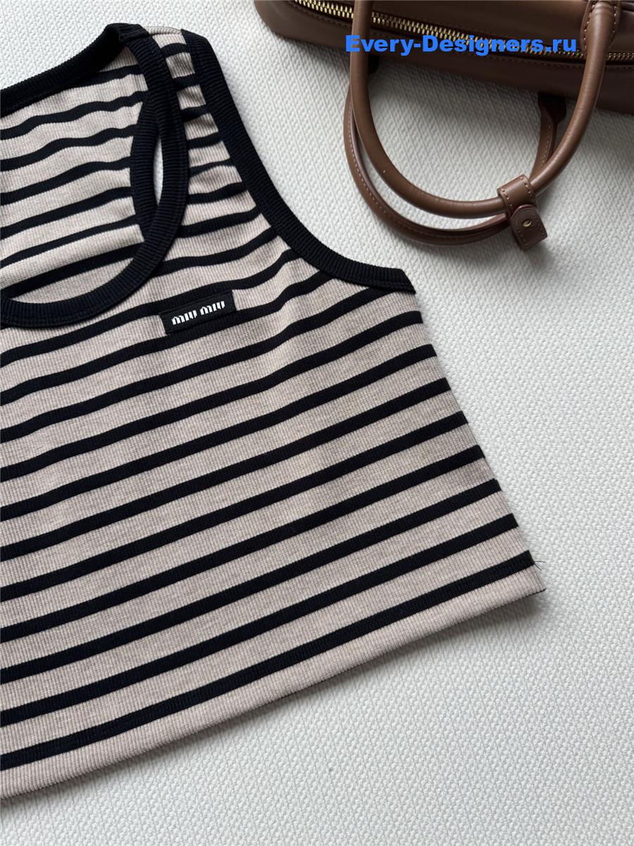 Miu Miu Striped Ribbed Tank Top