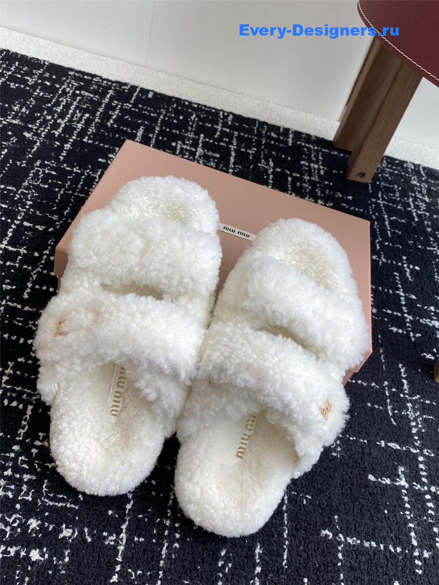 Miu Miu White Shearling Sandals
