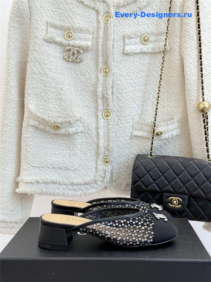 Ch**el black rhinestone slippers