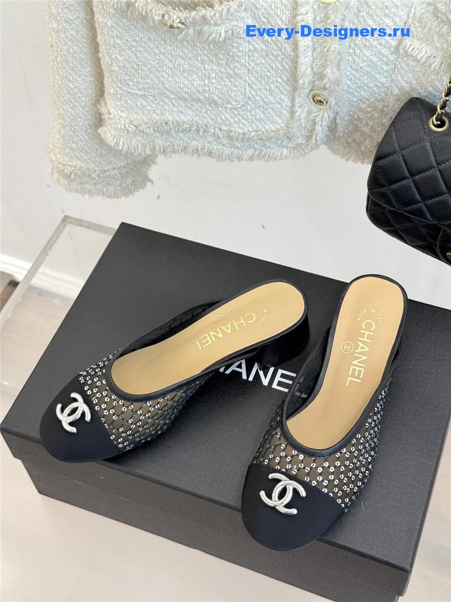 Ch**el black rhinestone slippers