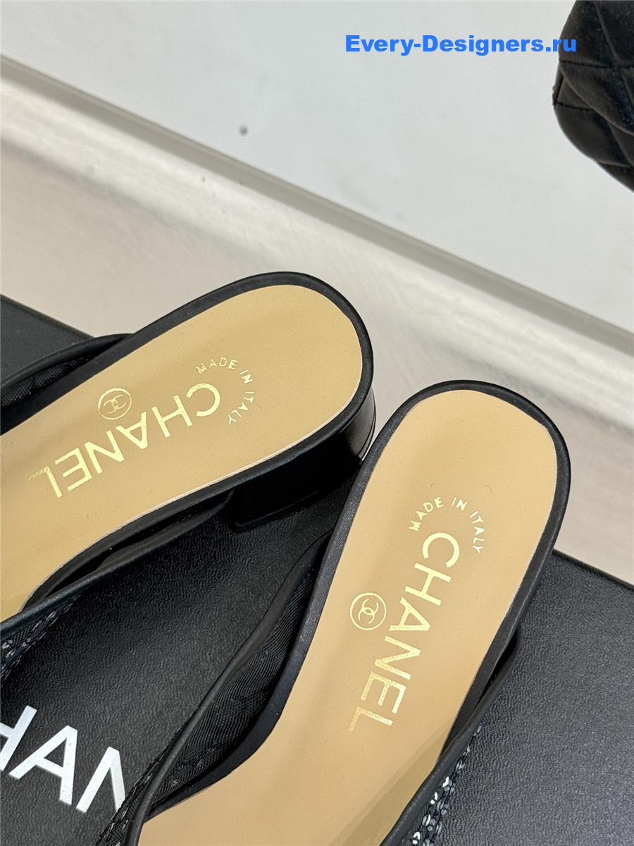 Ch**el black rhinestone slippers