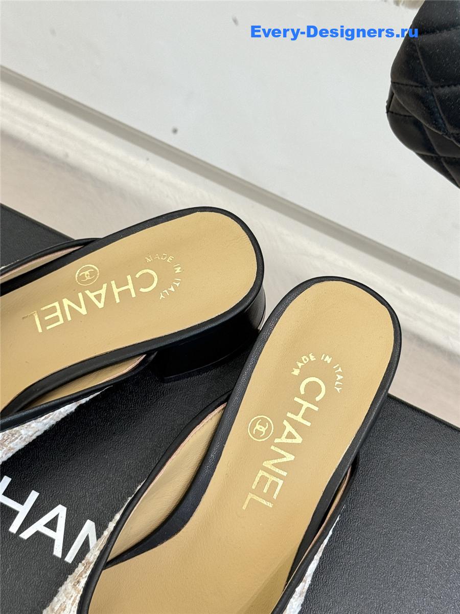 Ch**el white rhinestone slippers