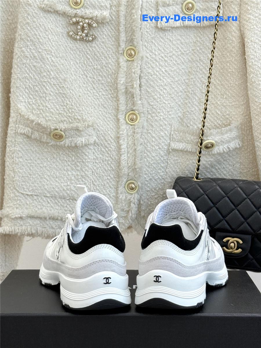 Ch**el laminated calfskin suede white trainers