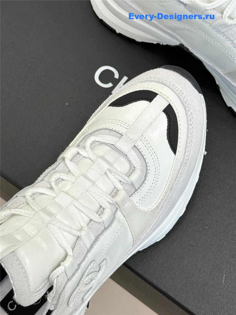 Ch**el laminated calfskin suede white trainers