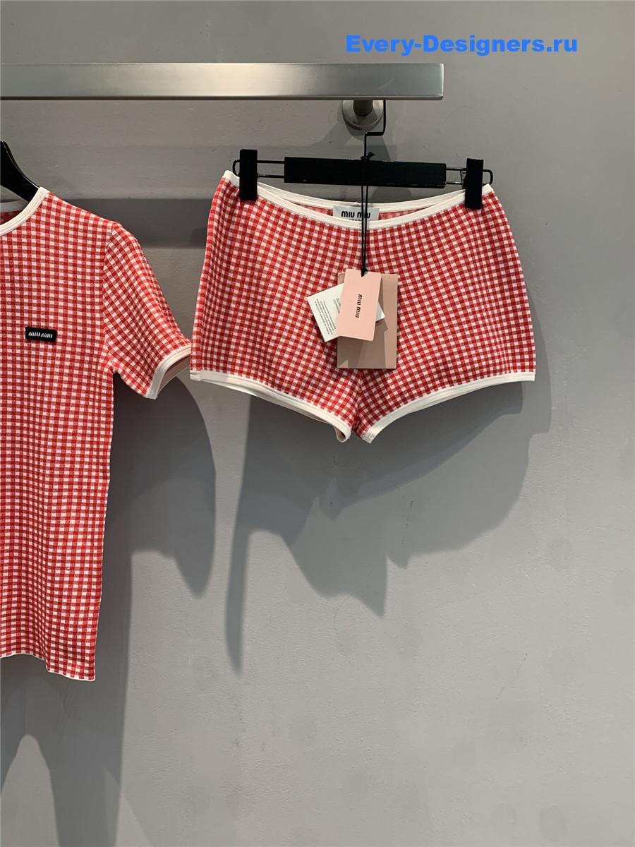 Miu Miu White/Red Viscose Shorts