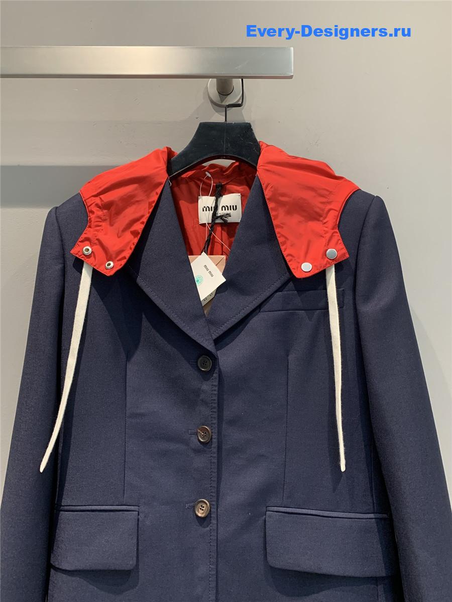 Miu Miu Dark Blue Hooded Blazer