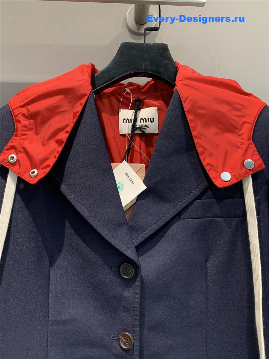Miu Miu Dark Blue Hooded Blazer