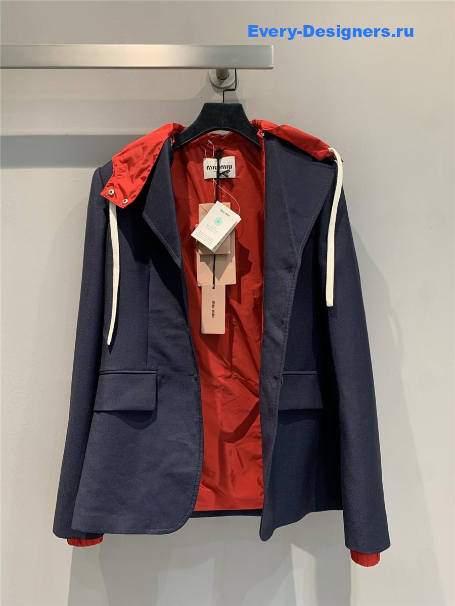 Miu Miu Dark Blue Hooded Blazer