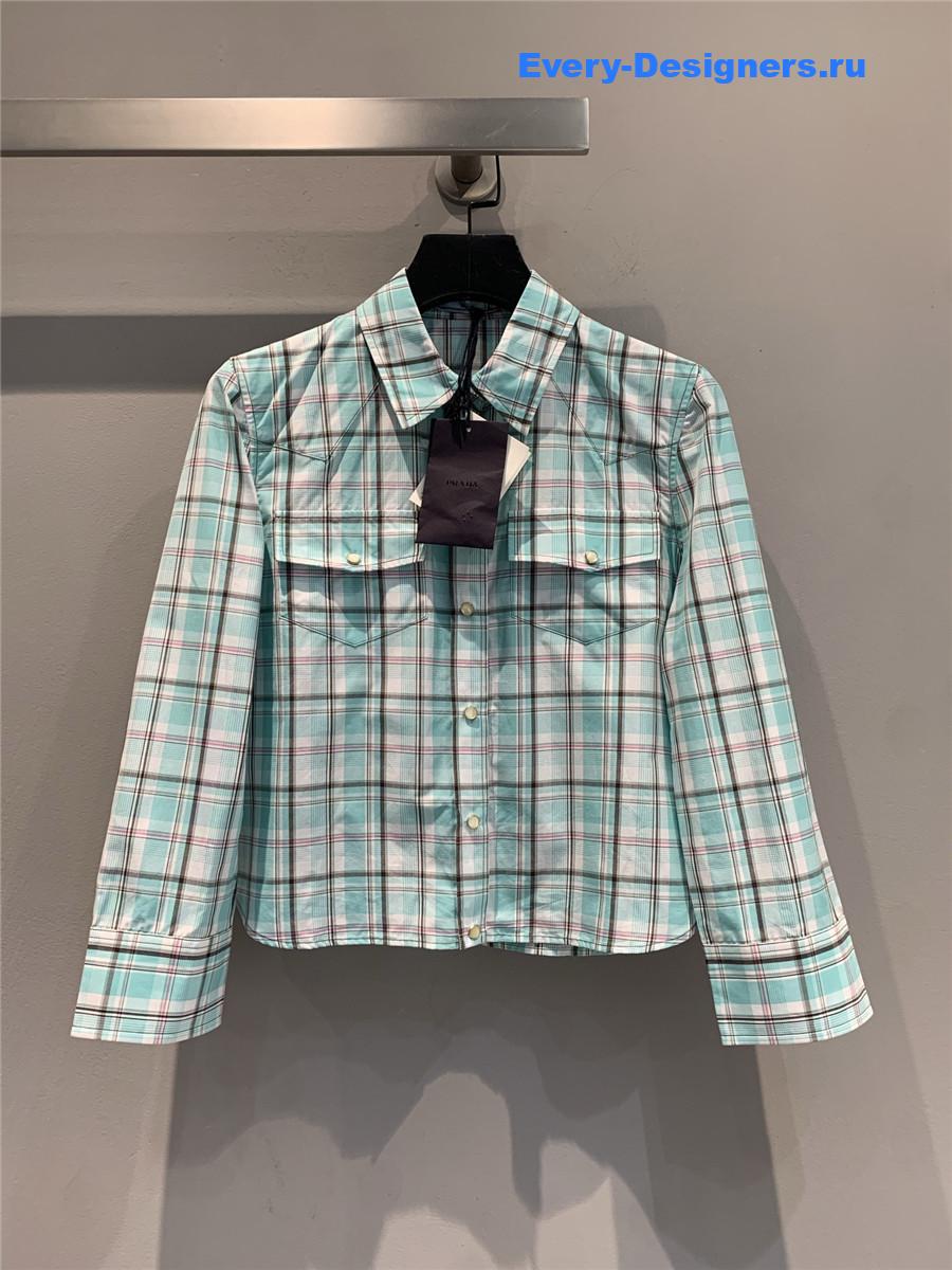 Pra*a aqua checked cotton shirt