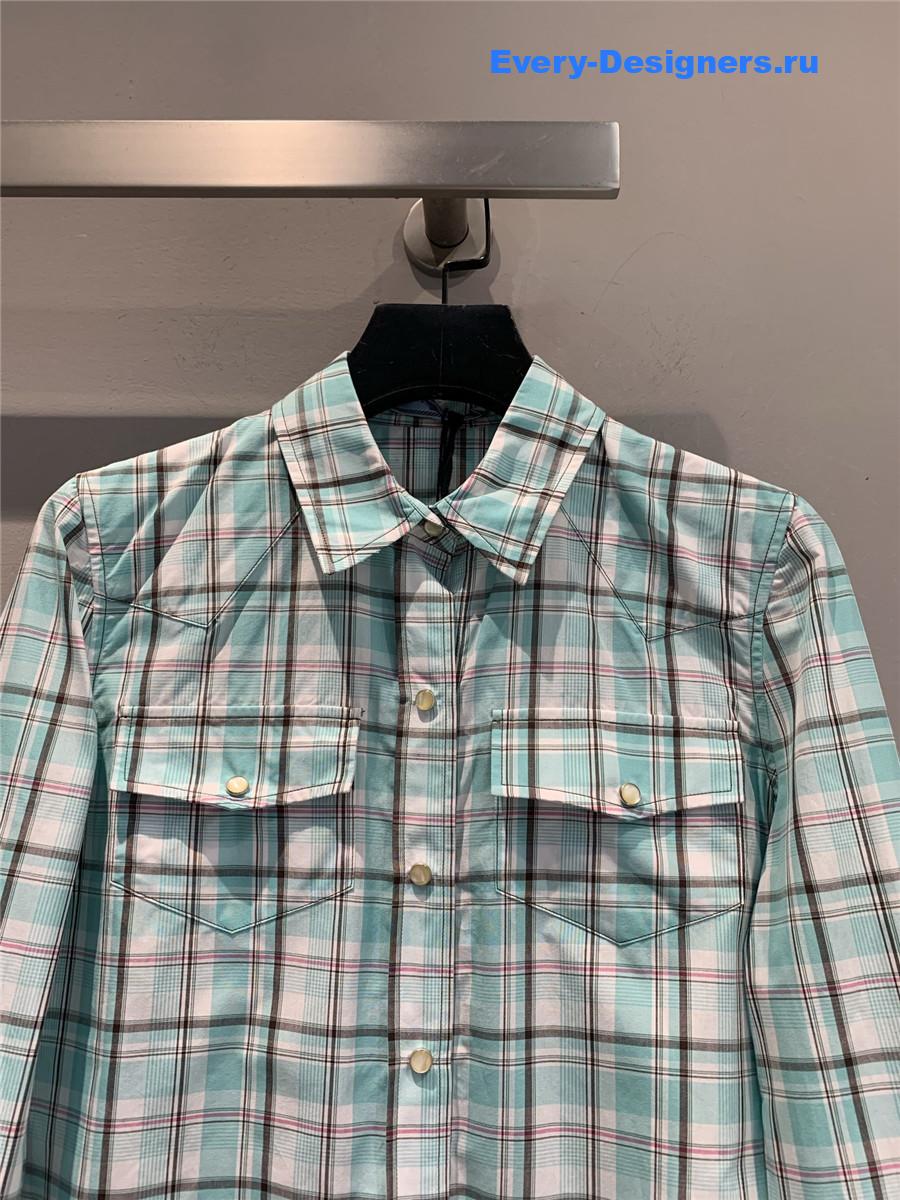 Pra*a aqua checked cotton shirt