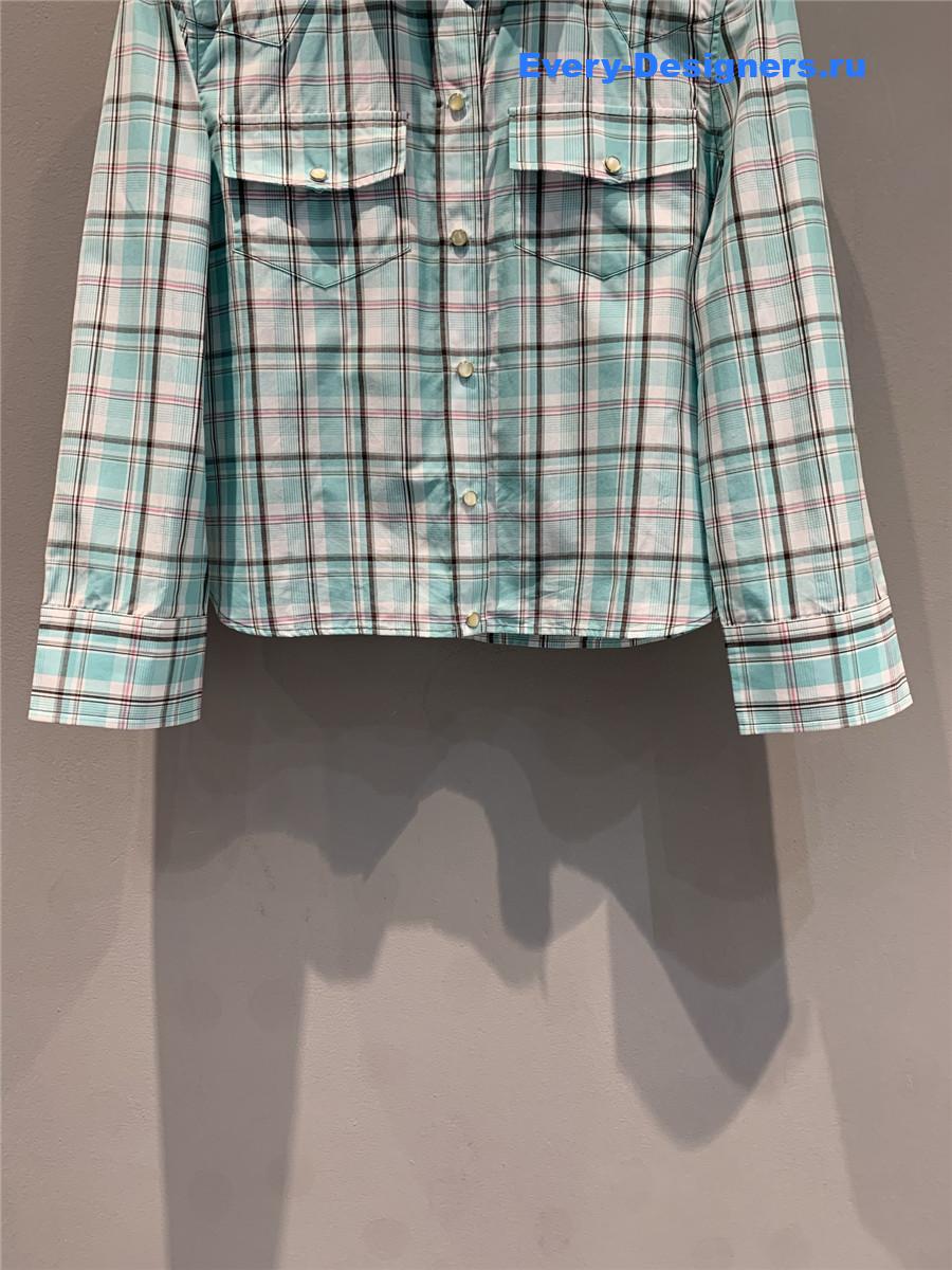 Pra*a aqua checked cotton shirt