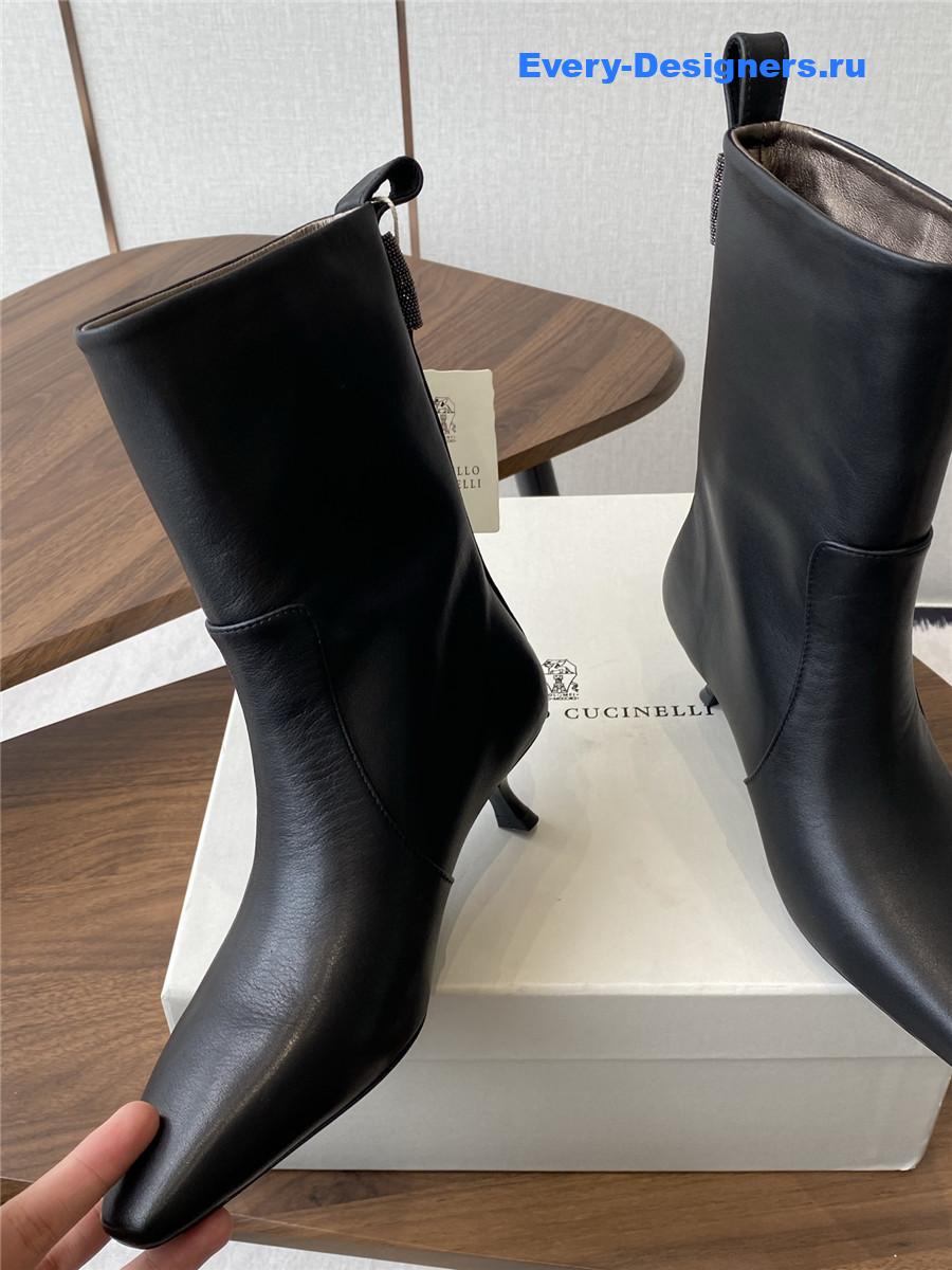 BC Bead-Embellished Black Leather Ankle Boots