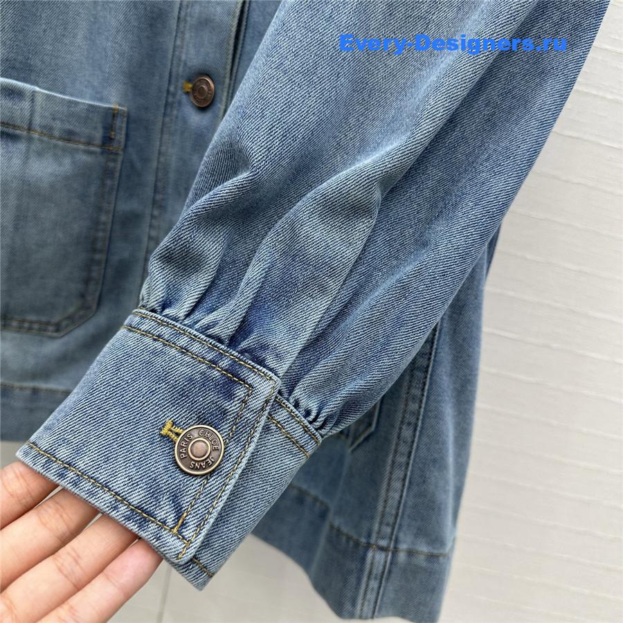 Chloé High Neck Gathered Denim Jacket