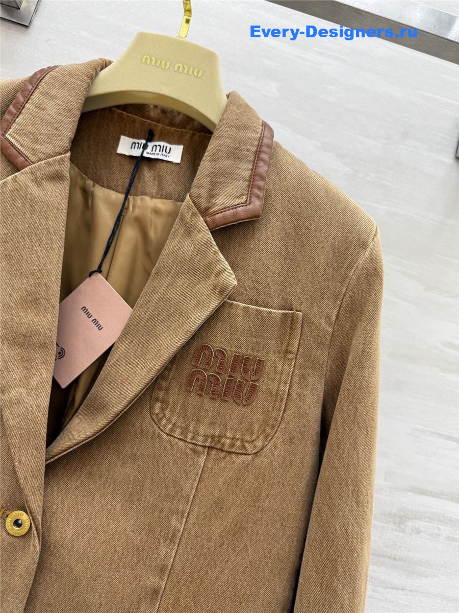 Miu Miu Acid-Wash Denim Blazer In Brown