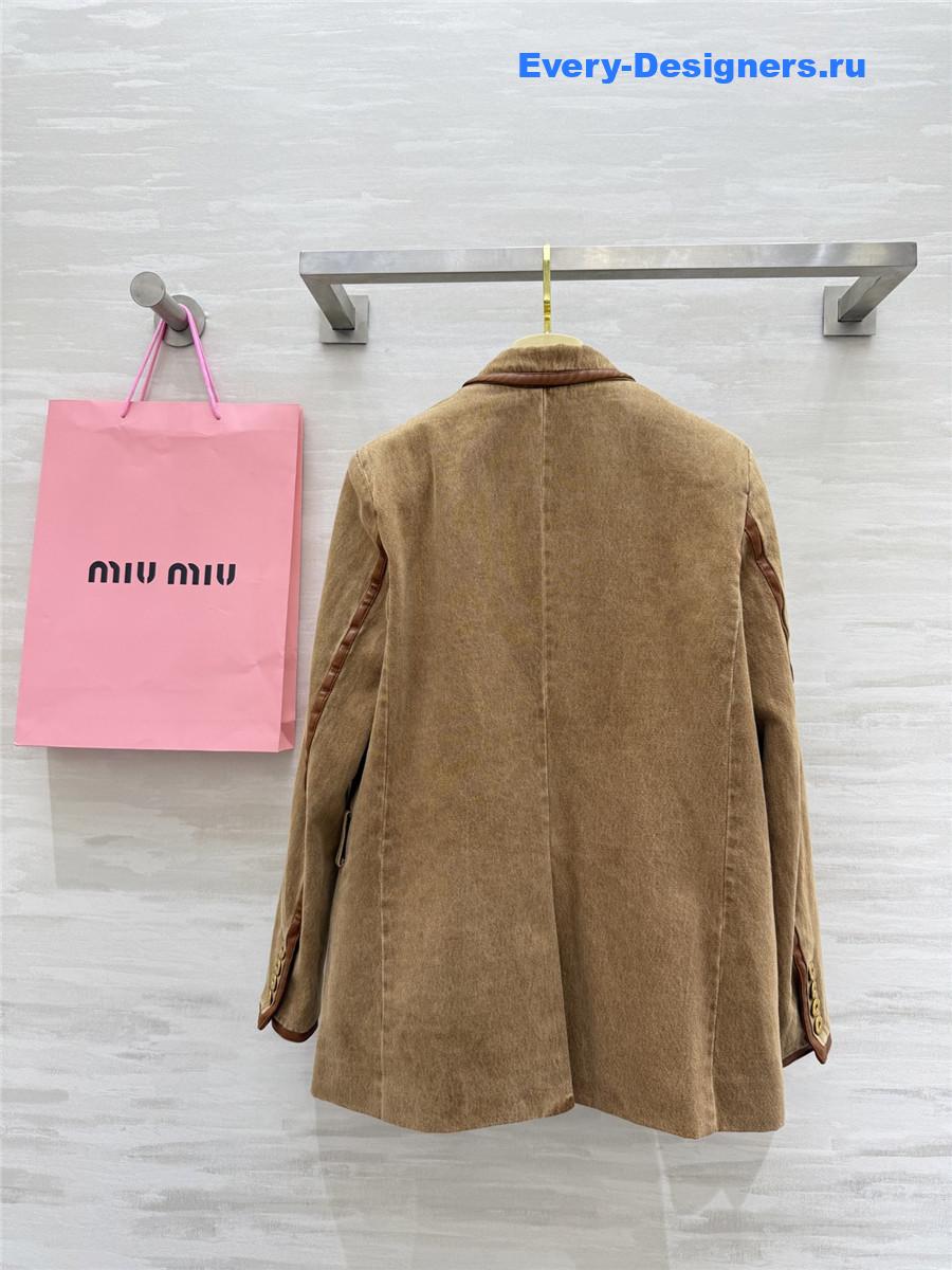 Miu Miu Acid-Wash Denim Blazer In Brown