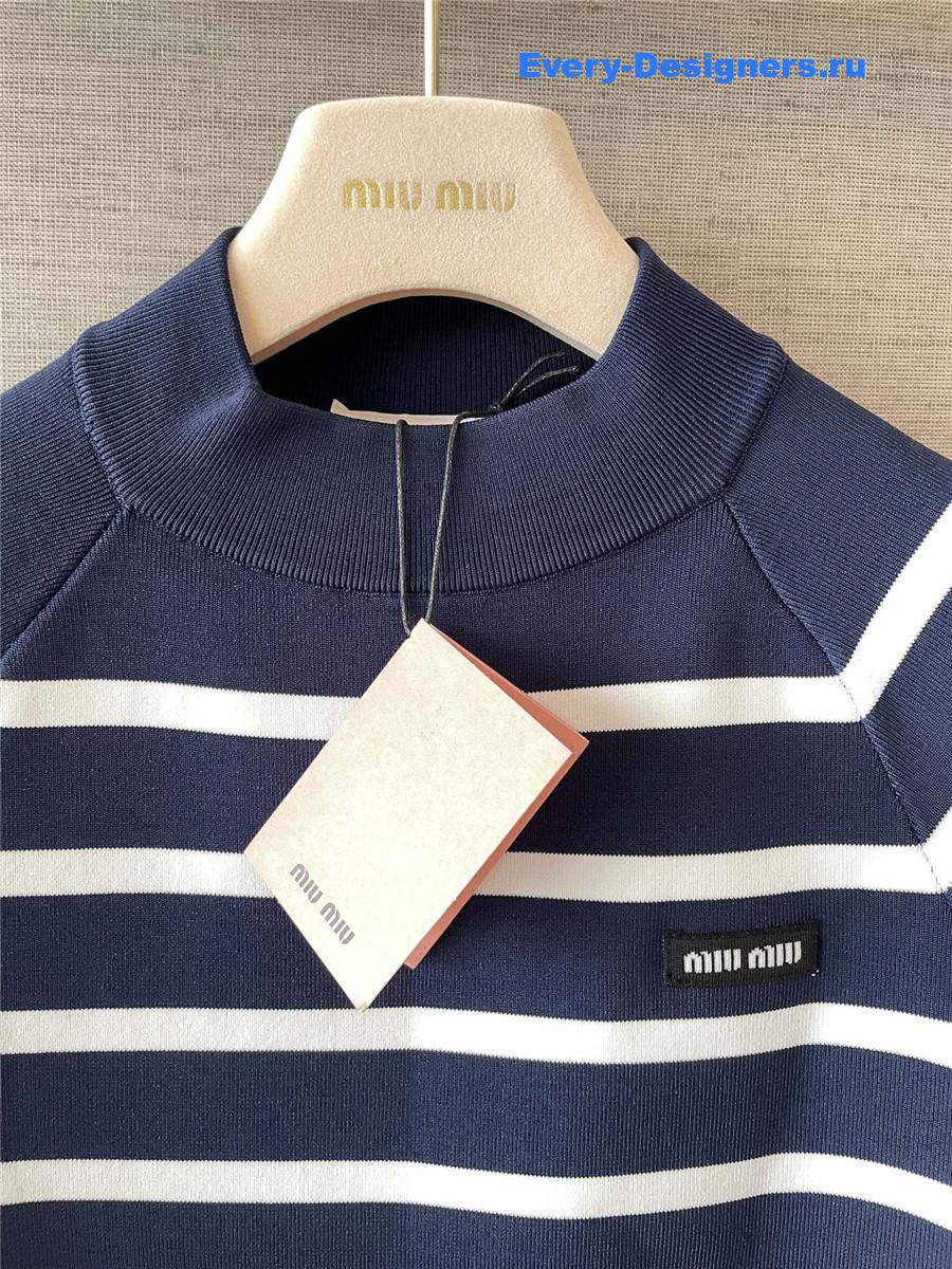 Miu Miu Blue Striped Mock Turtleneck Sweater