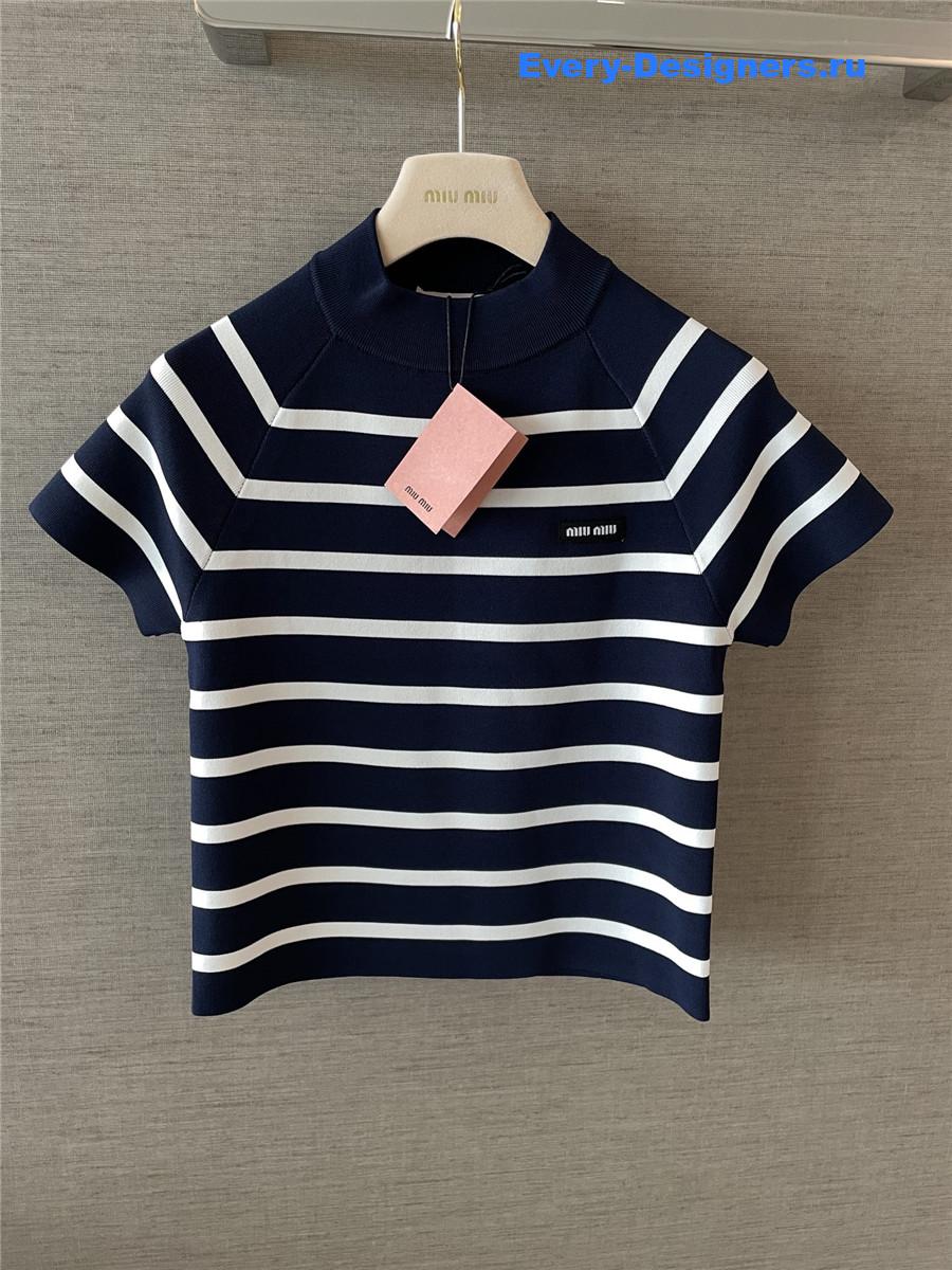Miu Miu Blue Striped Mock Turtleneck Sweater