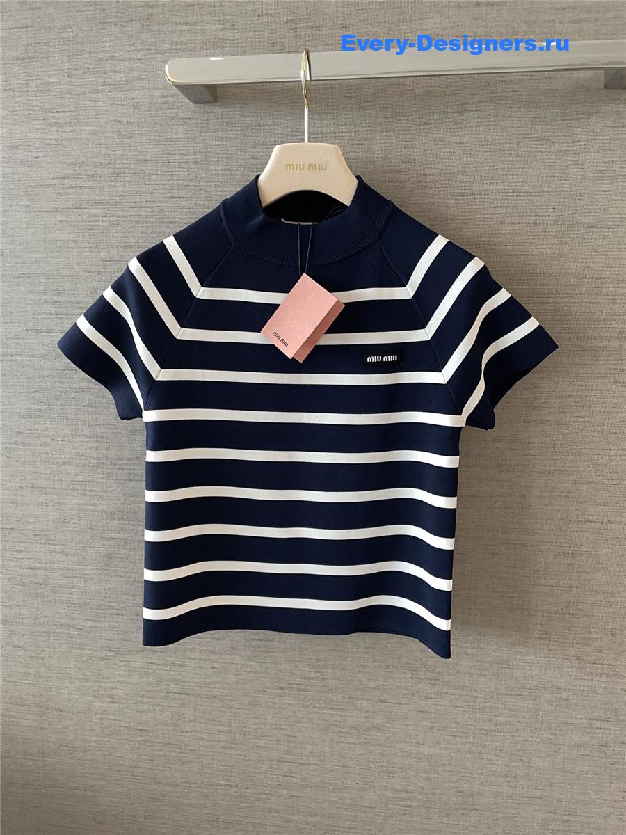 Miu Miu Blue Striped Mock Turtleneck Sweater
