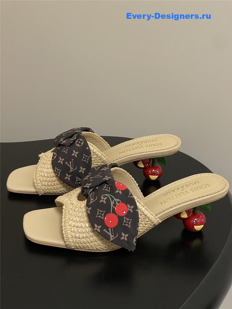 LV x Murakami Cherry Raffia Mules