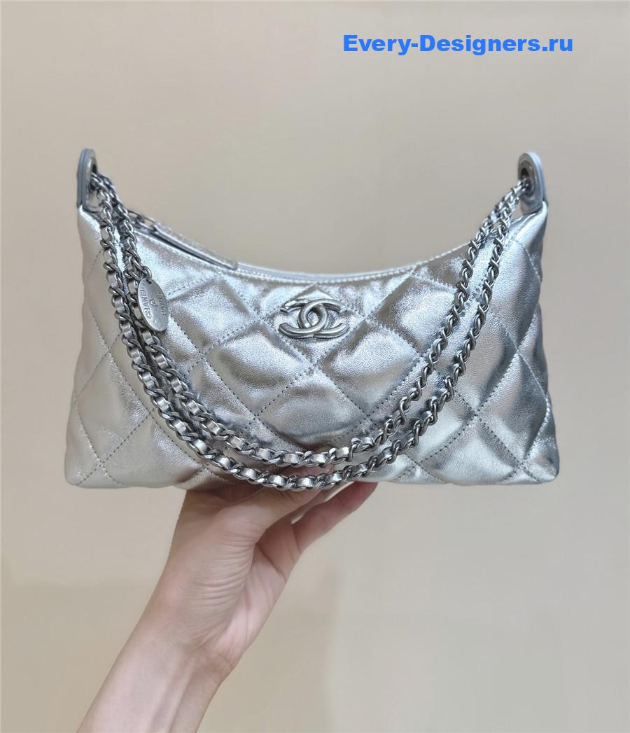 Ch**el silver calfskin chain hobo bag