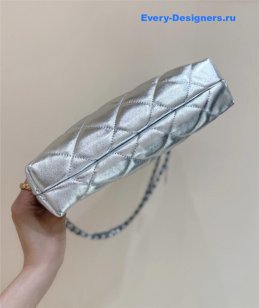 Ch**el silver calfskin chain hobo bag