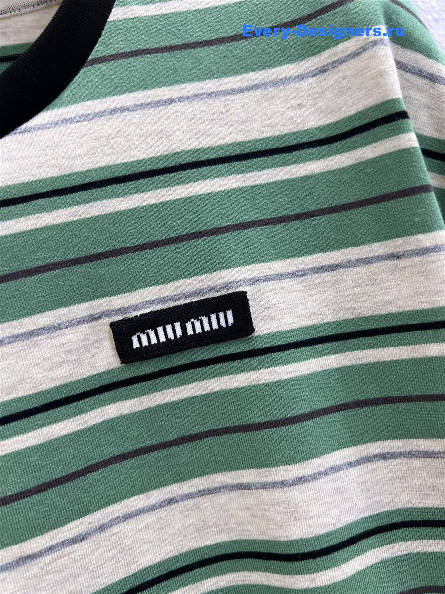Miu Miu Green/White/Light Blue Jersey T-Shirt