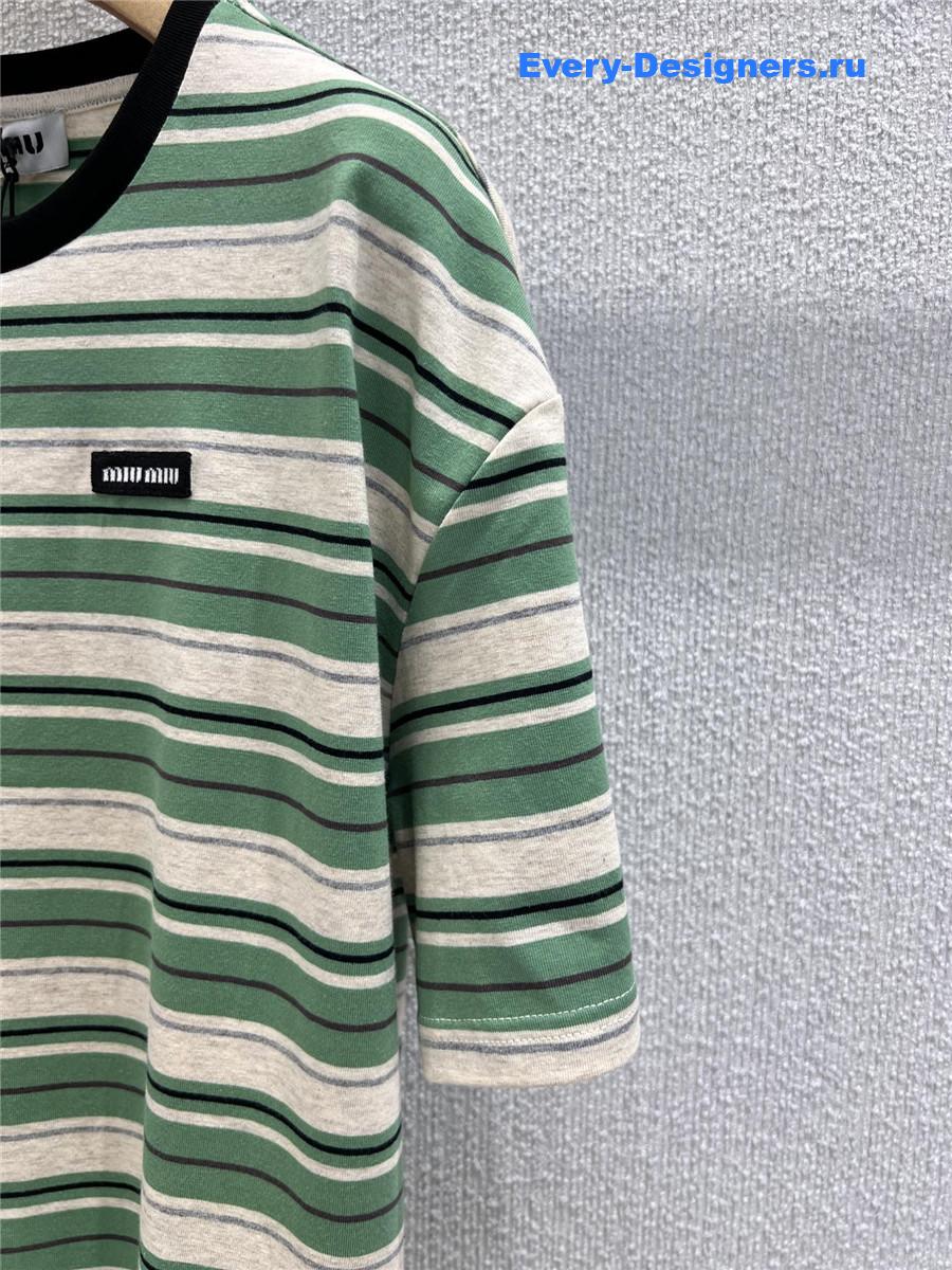 Miu Miu Green/White/Light Blue Jersey T-Shirt