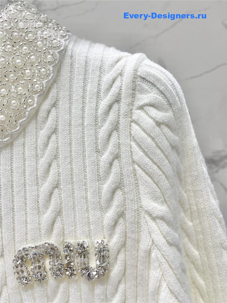 Miu Miu White Beaded Cardigan