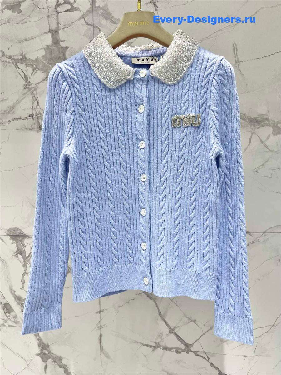Miu Miu Light Blue Beaded Cardigan