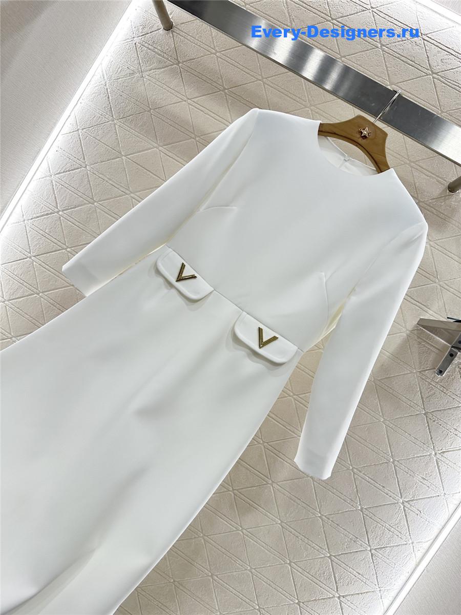 Va1e*ntin0 white crepe couture midi dress